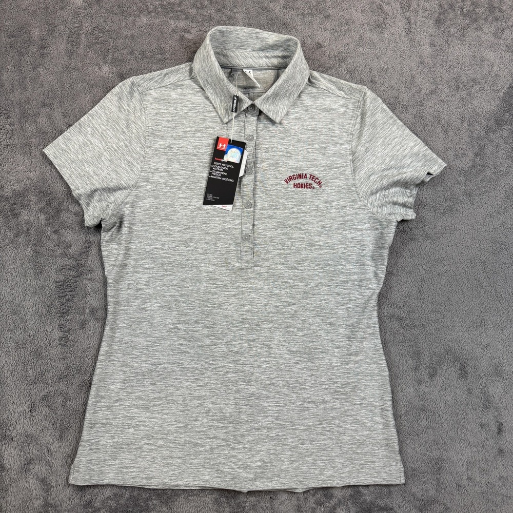 Under Armour Polo Shirt Women Medium Gray Virginia Tech Hokies HeatGear UW2336 - Picture 2 of 13